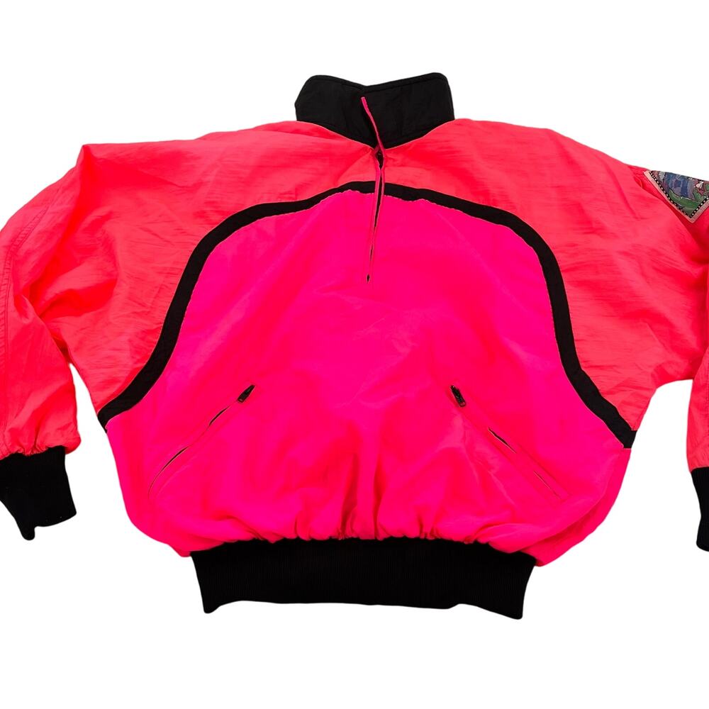vintage HOTDOGGER neon quarter zip windbreaker pullover jacket pink black small